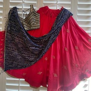 Indian Ethnic Wear - Traditional Chaniya Choli For Navratri - Navy Blue And Pink